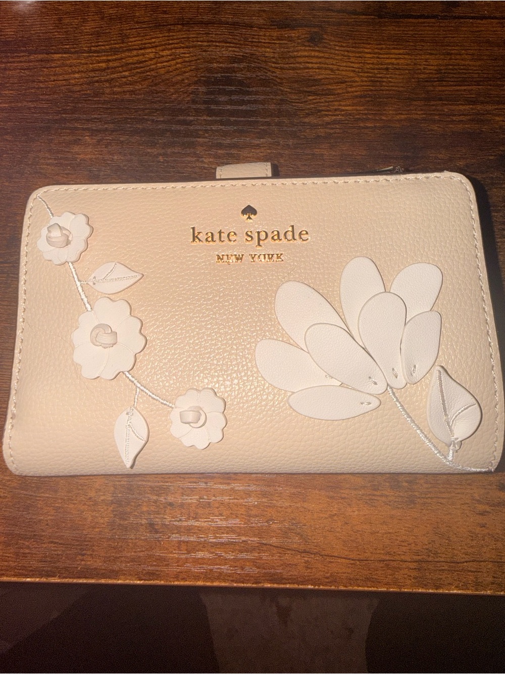 kate spade cream floral appliqué zip-around wallet